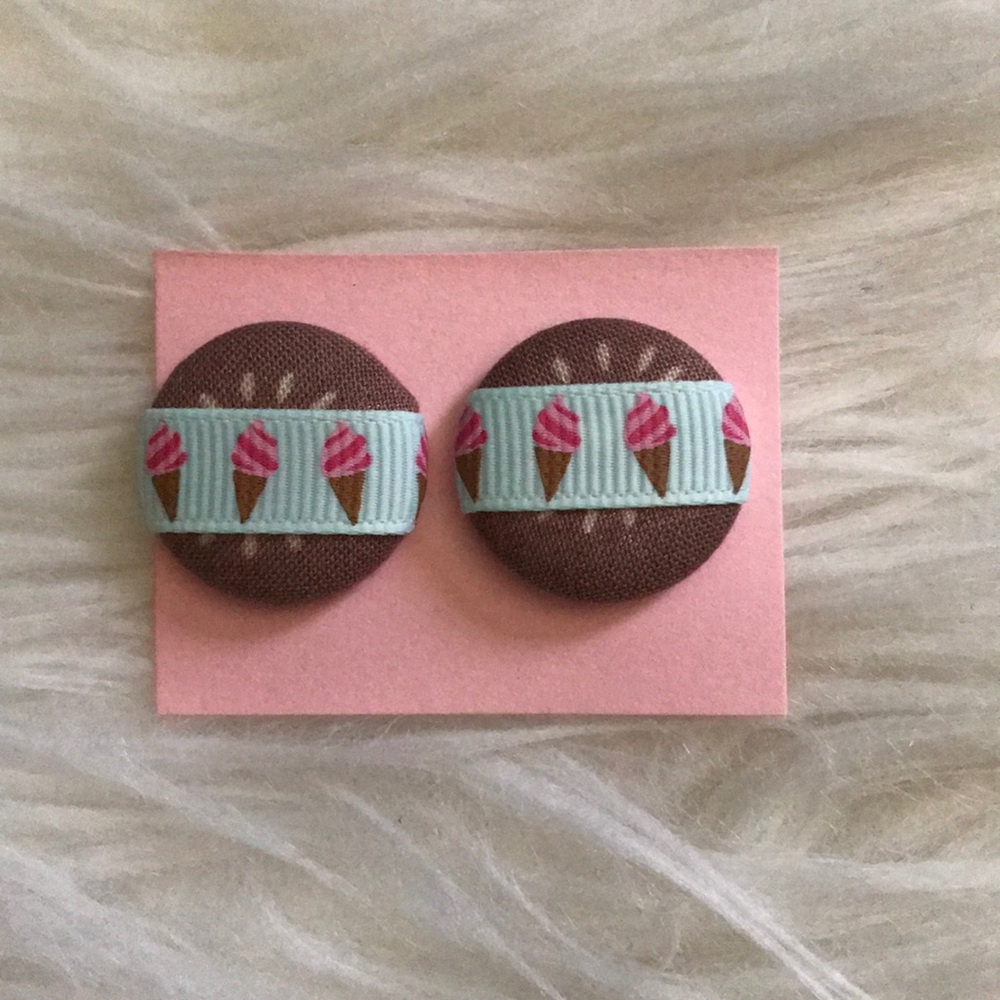 🍦 Ice Cream Cone Handmade Button Earrings